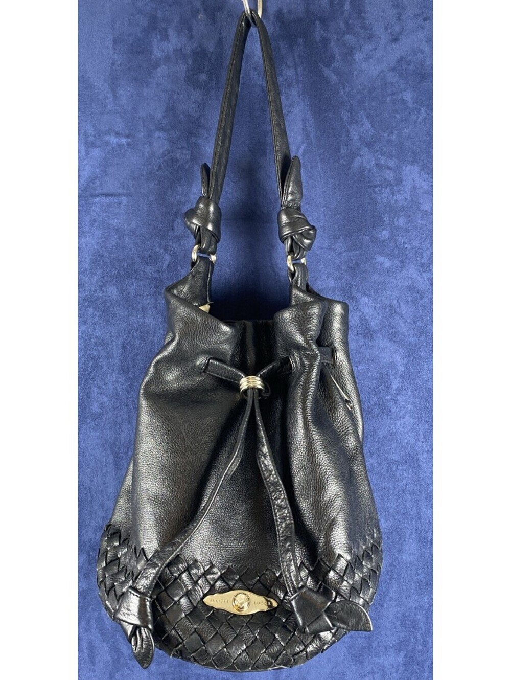 ELLIOTT LUCAS BLACK LEATHER DRAWSTRING HANDBAG